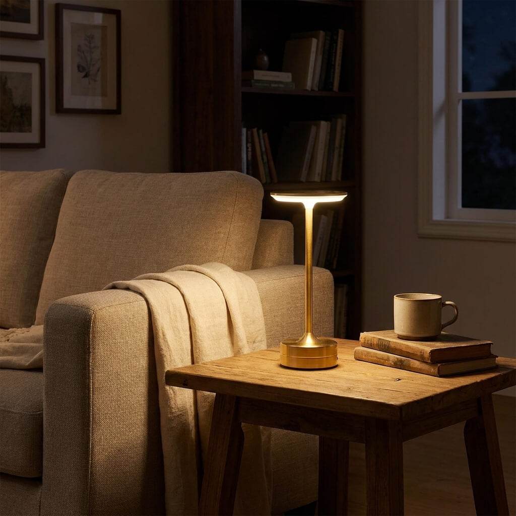 EMBAR lamp on a living-room side table