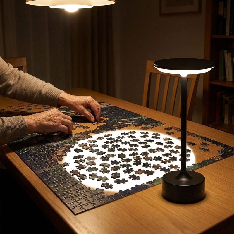 Overhead light desk lamp and EMBAR table-level puzzle lighting comparison